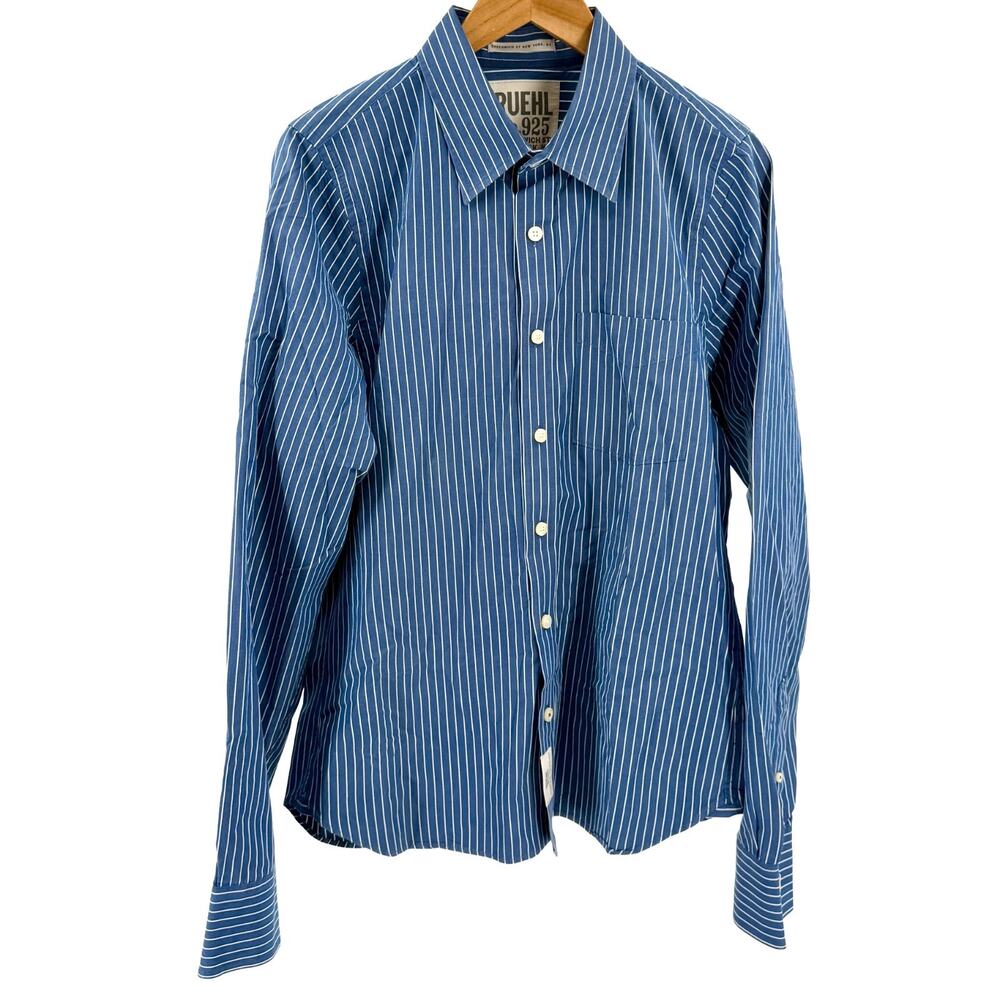 Ruehl No. 925 Blue White Striped Cotton Button-Down Dress Shirt